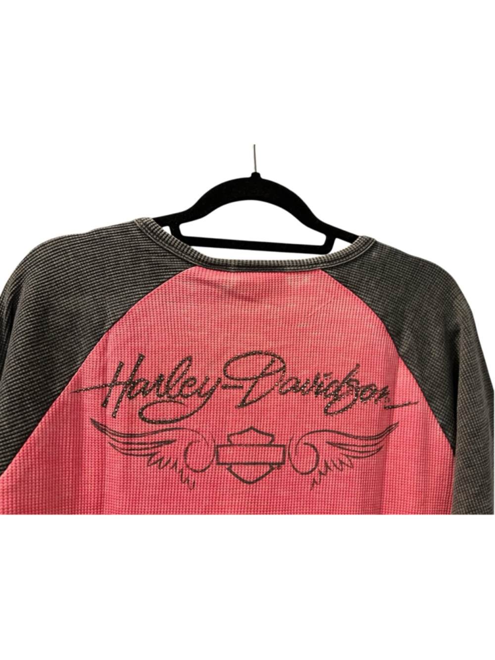 Harley Davidson NWT 2017 Pink Label Waffle Knit Henley Shirt Size 1XL Motorcycle - Picture 8 of 10